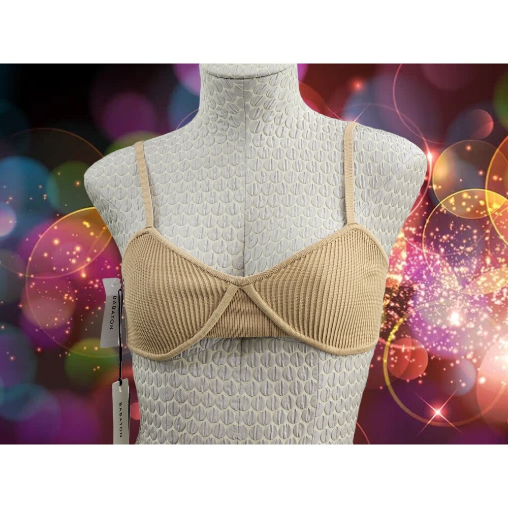 Babaton Women's Small Sculpt Rib Knit Bra Top Classic Tan‎ Brassiere NEW NWT